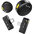 RIBIU Wireless Lavalier Microphone for iPhone/Android, Mini Microphone with Noise Cancellation, 16Hrs Battery Life, Lapel Bluetooth Mic, USB C Wireless Lapel Microphone for Video Recording