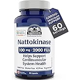 Nattokinase 100mg 2000 FU, 60 DR Vegetarian Capsules, 60-Day Supply - Supports Cardiovascular & Heart Health, Non-GMO, Gluten