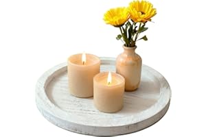 WUTONGPATH Wooden Round Candle Tray - Farmhouse Decorative Serving Tray for Home Decor, Coffee Table, Kitchen Counter, Living