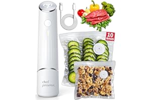 Chef Preserve Compact Vacuum Sealer for Food (Vacuum Sealer Machine + 10 Reusable Vacuum Bags) Powerful Handheld Vacuum Sealer Machine, Seal Meal Saver, Portable Food Sealer