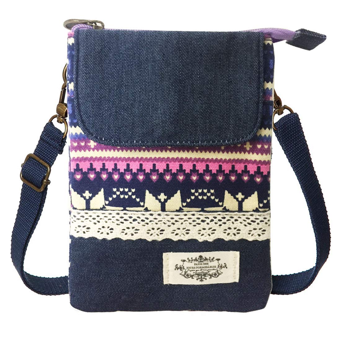 LassZone Small Crossbody Bag for Women Canvas Mobile Phone Bag Ladies National Pattern Handbags Girls Mini Shoulder Bags Wallet Purse Coin Pouch