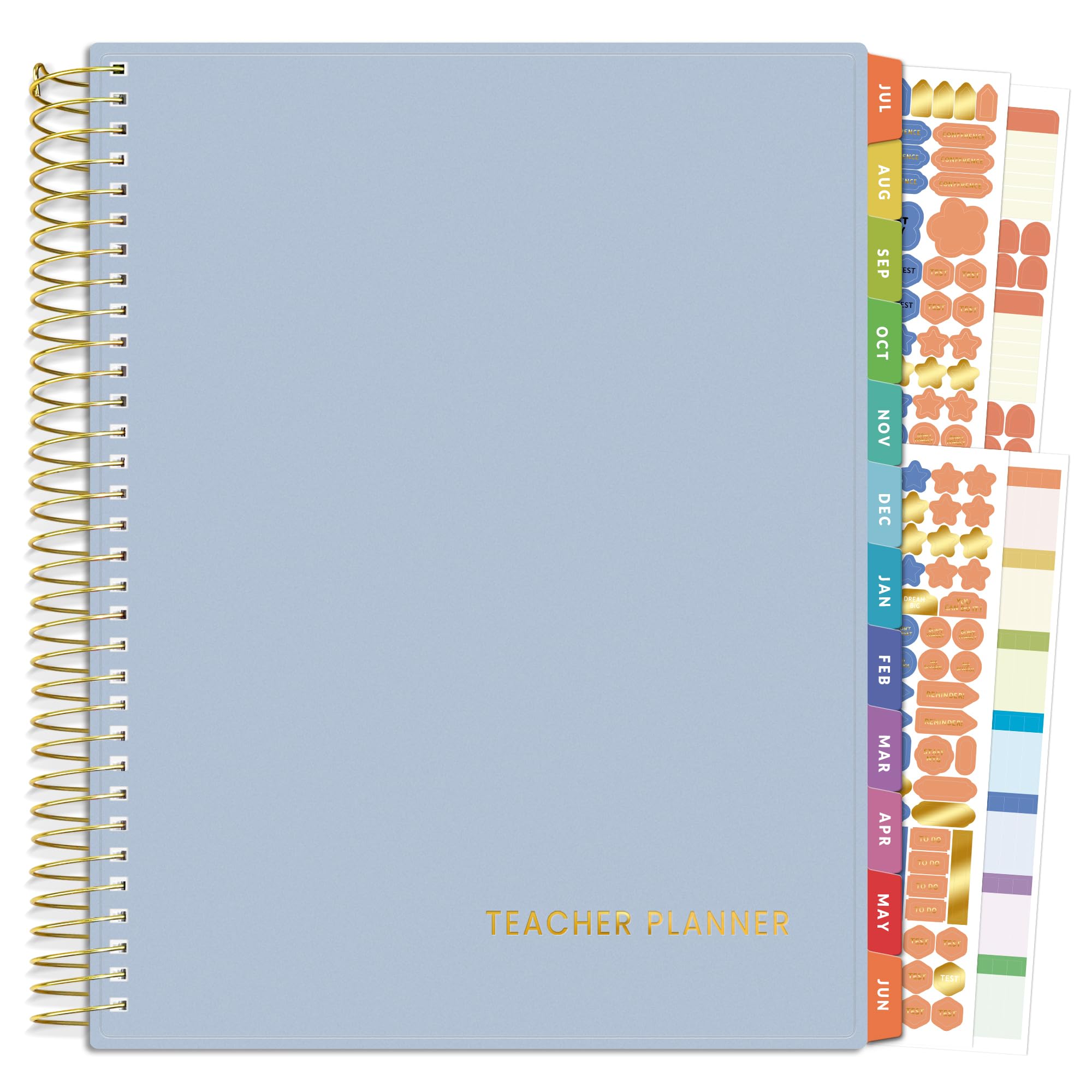 SUNEE Deluxe Teacher Planner 2025-2026, Lesson Planner Book with 7 Periods Jul 2025 - Jun 2026, 8.5" x 11" Daily Weekly and Monthly Organizers with Colorful Tabs, Planning Stickers,120gms Paper, Blue