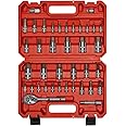 AMM 38PCS Master Allen Socket Set，SAE and Metric Hex Bit Socket Set，1/4"， 3/8"，1/2" Drive，H1.5 ~ H19 & H1/16 ~ H3/4，3/8" Ratchet，Extension Bar and Socket Adapters