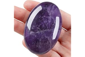 LAIDANLA Amethyst 2.4" Large Palm Stone Healing Crystals Natural Gemstones Calming Effects Energy Balancing Reiki Polished Worry Stone Cleansing Protection Anxiety Stress Relief Therapy 1PC