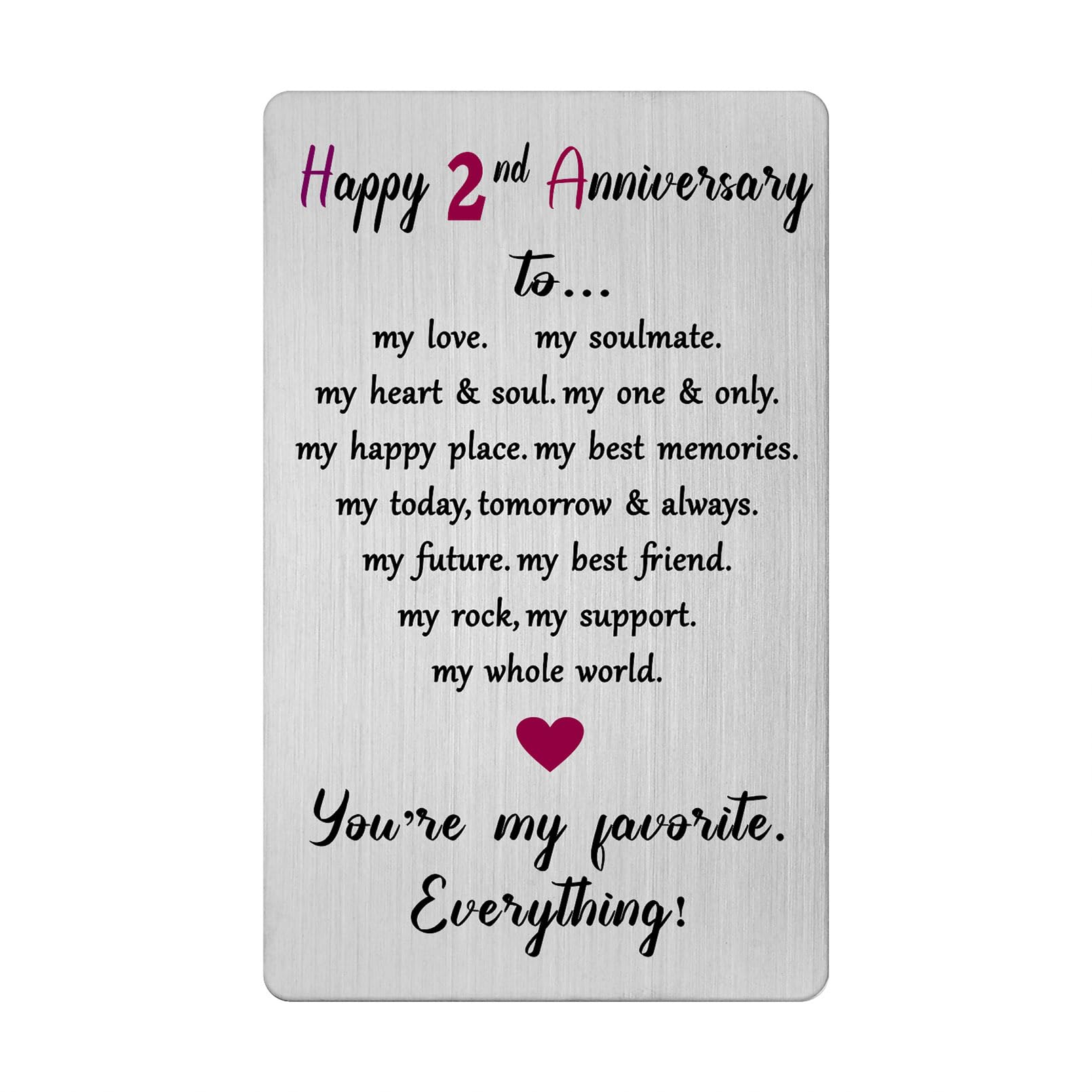 2 Year Anniversary Card for Men Women Him Her- Happy 2nd Two Second Anniversary Keepsake Gifts for Husband Wife