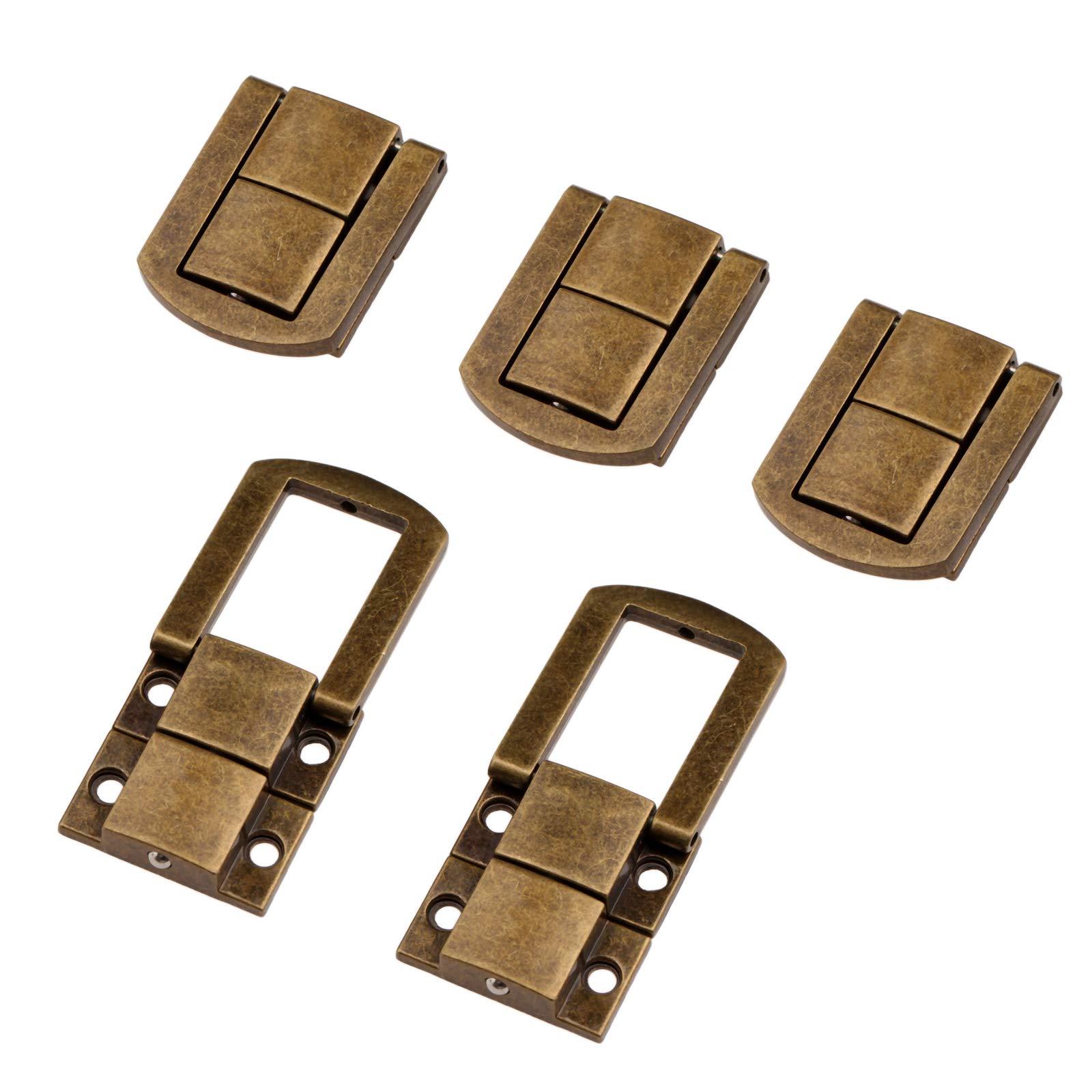 bowarepro 5Pcs Toggle Catch Lock, Antique Brass Iron Hasp Lock Latch Clasp for Jewelry Box Handicraft Boxes with Mounting Screws for Home Office(1.18"x 0.95")