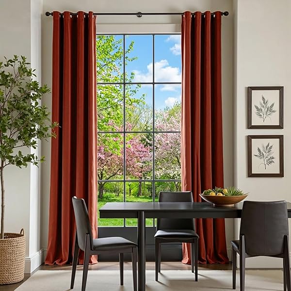 LAZZZY ORANGE VELVET EXTRA LONG CURTAINS BLACKOUT THERMAL INSULATED 108 INCH LENGTH WINDOW DRAPES FOR BEDROOM LIVING ROOM SUPER SOFT LUXURY GROMMET WINDOW TREATMENT 2 PANELS, RUST RED