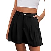 PRETTYGARDEN Womens Shorts Casual 2026 Summer Elastic High Waist Zipper Button Tailored Shorts Pleated Beach Vacation Clothes