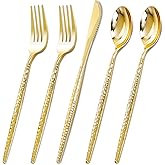 Rubtlamp 180 Pcs Gold Plastic Silverware - Disposable Plastic Utensils - Hammered Plastic Forks And Spoons - Gold Plastic Cutlery Set Include 60 Forks, 60 Knives And 60 Spoons for Party