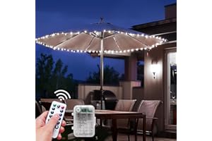 HOLITS Patio Umbrella Lights Cordless LED Market Table Umbrella Lights with Remote Control Battery Operated Waterproof Parasol String Lights, Fits 6-10 Feet Diameter Outdoor Umbrella Décor (Cold White)