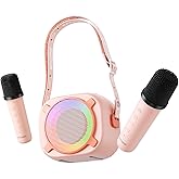 MOMOHO Karaoke Machine for Kids, Mini Portable Bluetooth Speaker with 2 Wireless Microphones and Party Lights for Girls Boys Family, Support USB/AUX/TF Card for Birthday Gifts Home Party