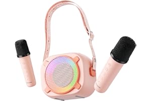 MOMOHO Siren K1 Mini Karaoke Machine for Kids Home Party Most Popular Birthday Gifts for 3-12 Year Old Girls Boys with Dual Wireless Microphones Portable Bluetooth Home Party Pink
