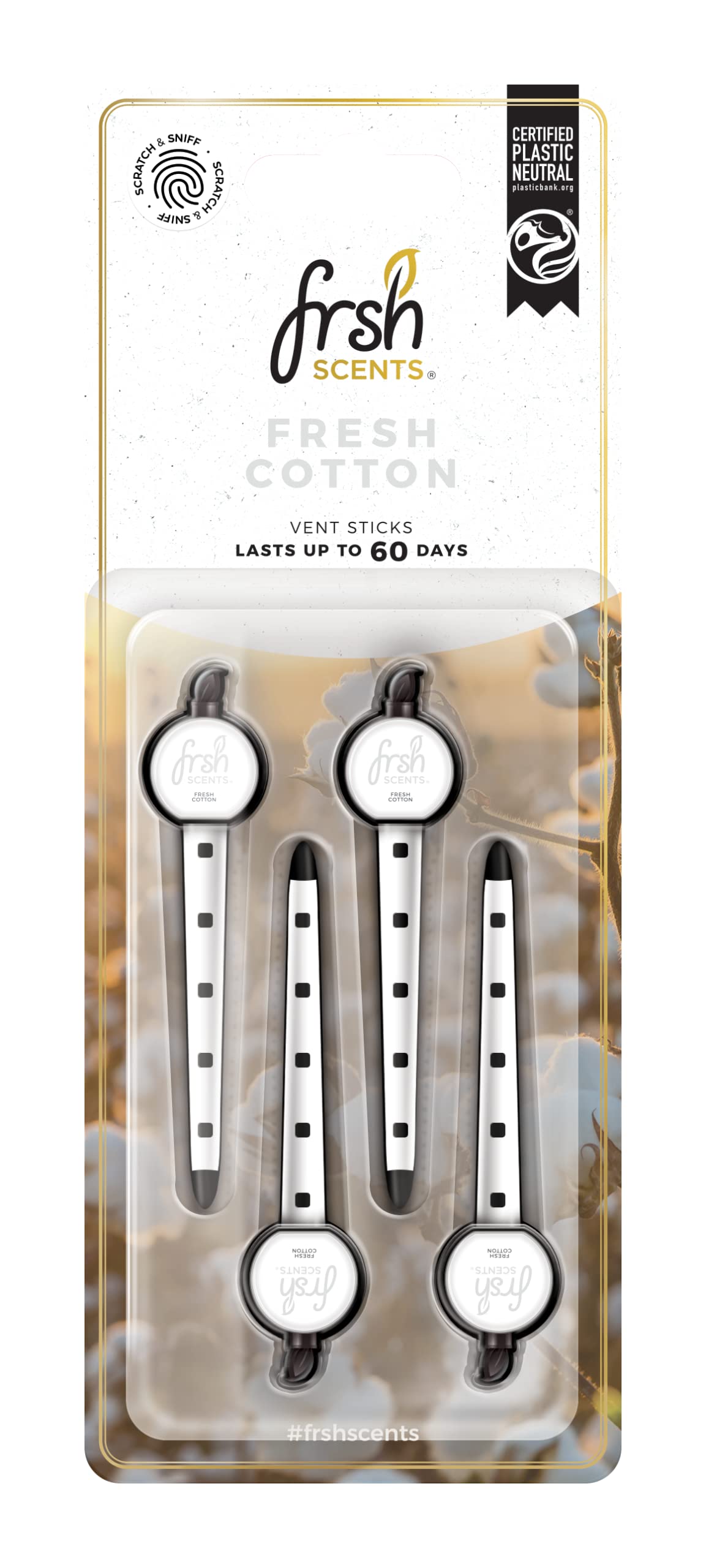 FRSH Scents FR8937 Fresh Cotton x4 Vent Clip Air Freshener - Lifespan of Upto 60 Days - Ideal for Any Sized Car Vent