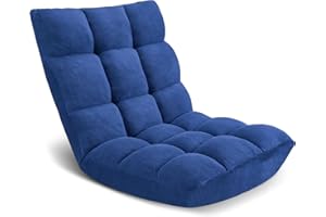 ACIPENSER Folding Floor Chair 14-Position Cushioned Adjustable Floor Lazy Sofa Chair w/Breathable Cotton & Skin-Friendly Flannel for Adults & Kids Ideal for Reading Meditating, Navy
