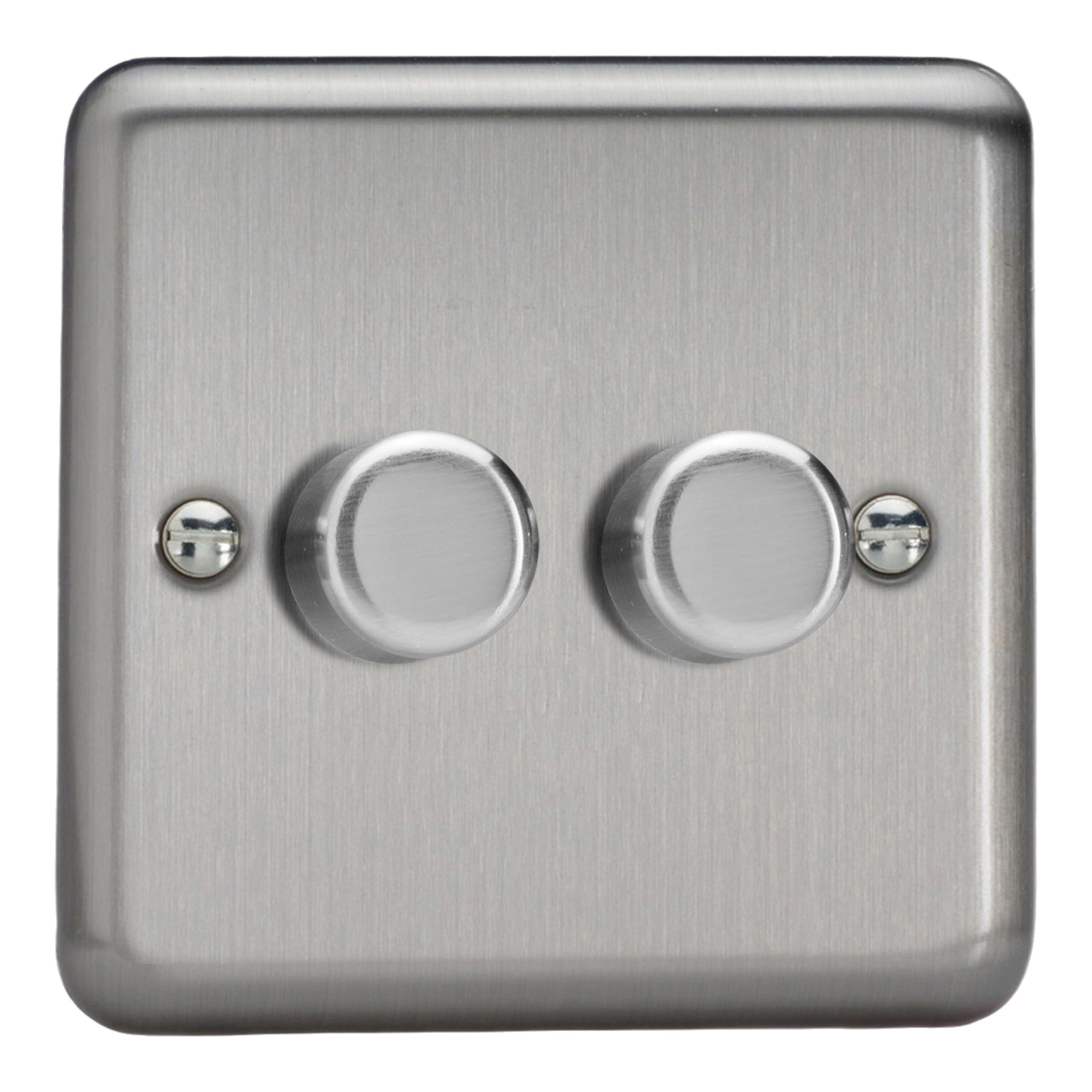 Varilight Double V-Pro Rotary 2-Way LED Dimmer 2 x 0-120W - Value Matt Chrome With Brushed Steel Knob