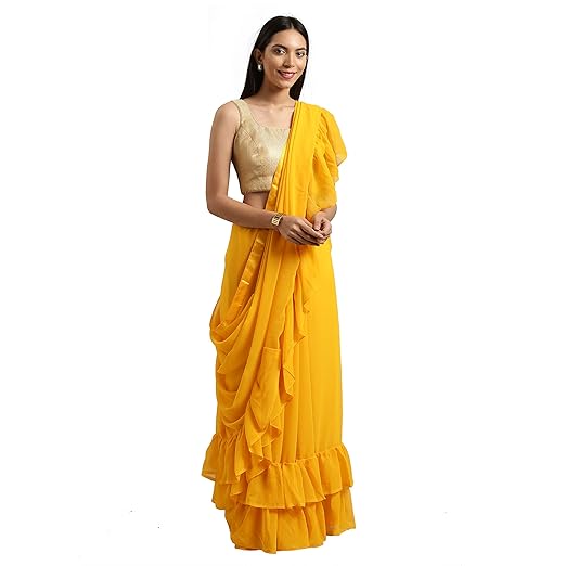 Womanista georgette with Blouse Piece Saree (TKIM9643_ Yellow_ Free Size)