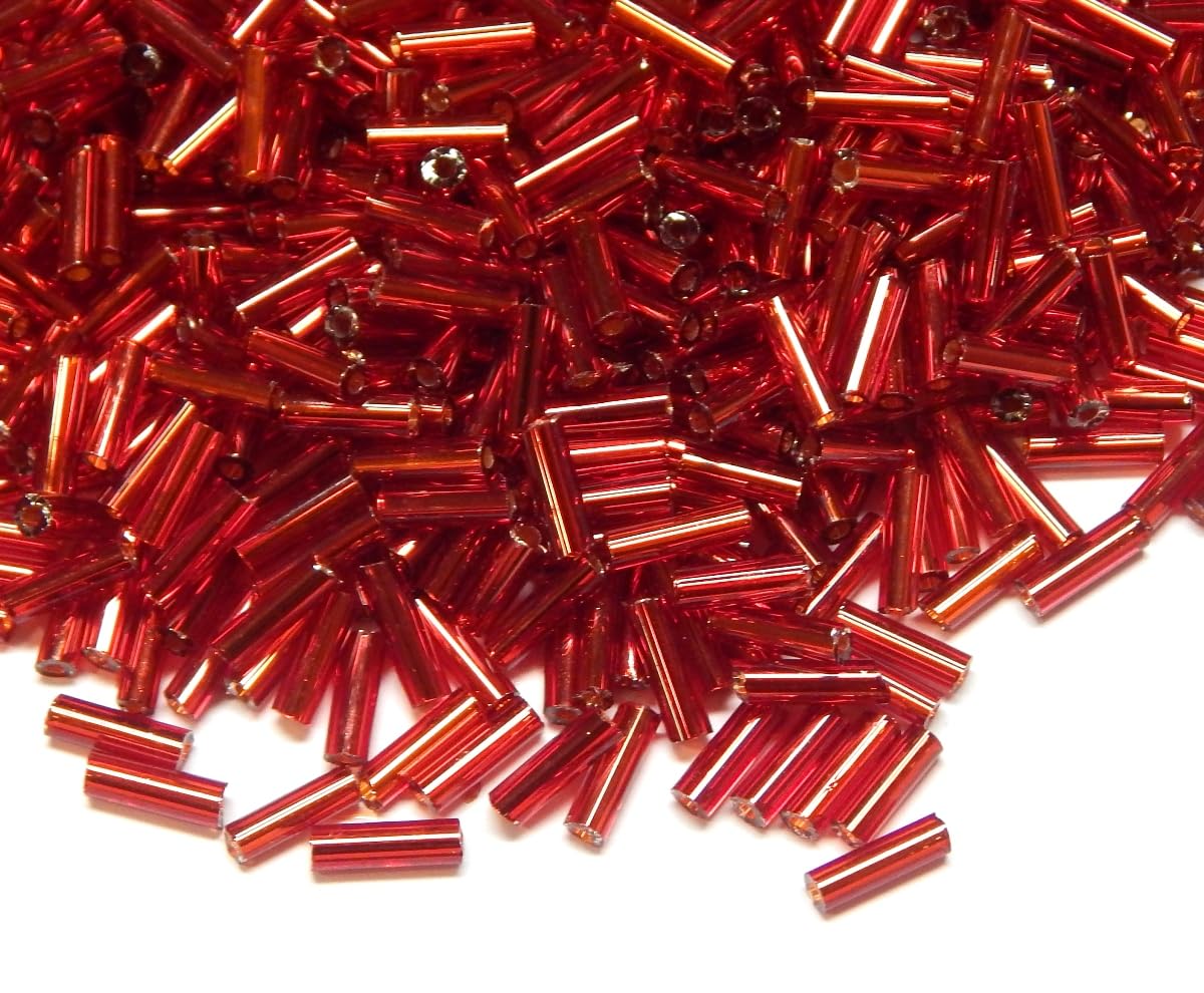 Pack of 3300 Glass Seed Beads - Glass Beads - Tube Beads - Stem Beads - Red Silver Insert 6 x 2 mm
