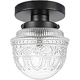DSMJFU Black Semi Flush Mount Ceiling Light, Small Hallway Light Fixture, Vintage Close to Ceiling Light Fixture for Bathroom