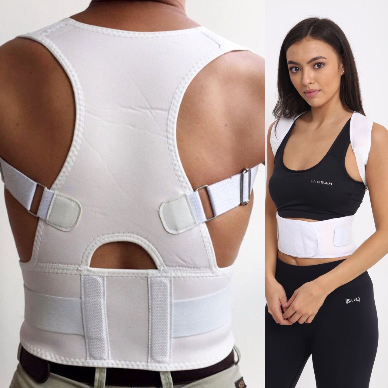 Posture Corrector Deluxe, Magnetic, Adjustable Straps, Neoprene, Four Colours (Medium, White) Unisex