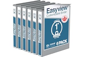 DAVIS GROUP Easyview Premium 3-Ring Binders with Clear-View Covers and Round Rings, Binders for School or Office, 1 Inch, Pack of 6, Gray