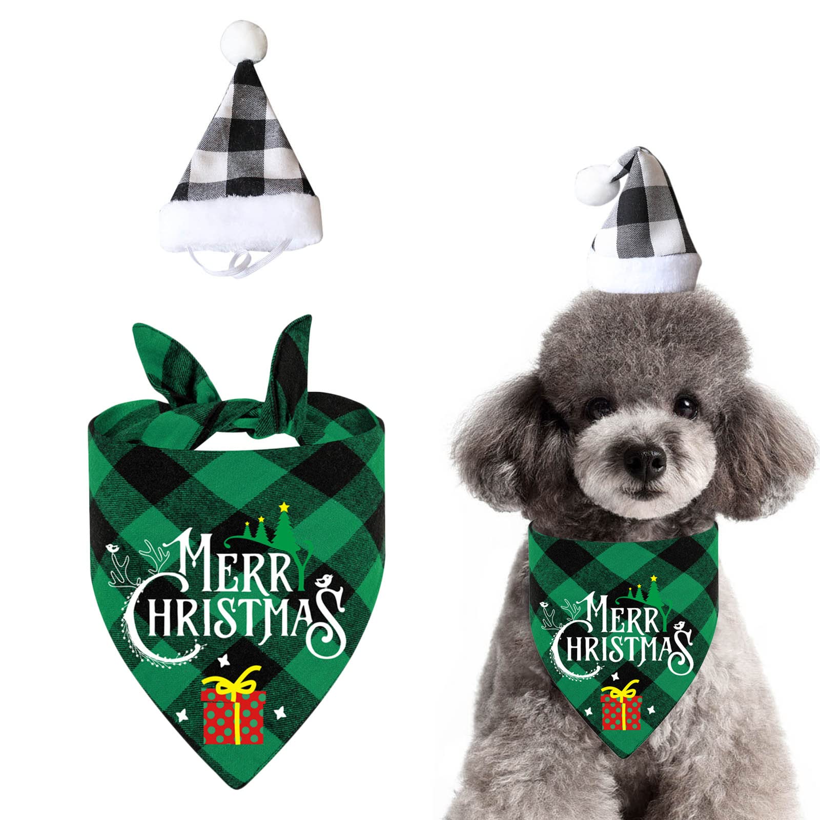 jiuhao Dog Christmas Bandana,Dog Bandana for Christmas Pet Kerchief Scarf Dog Triangle Bibs Washable for Christmas Holiday Festival Theme Party Cat Dog (Green-1)