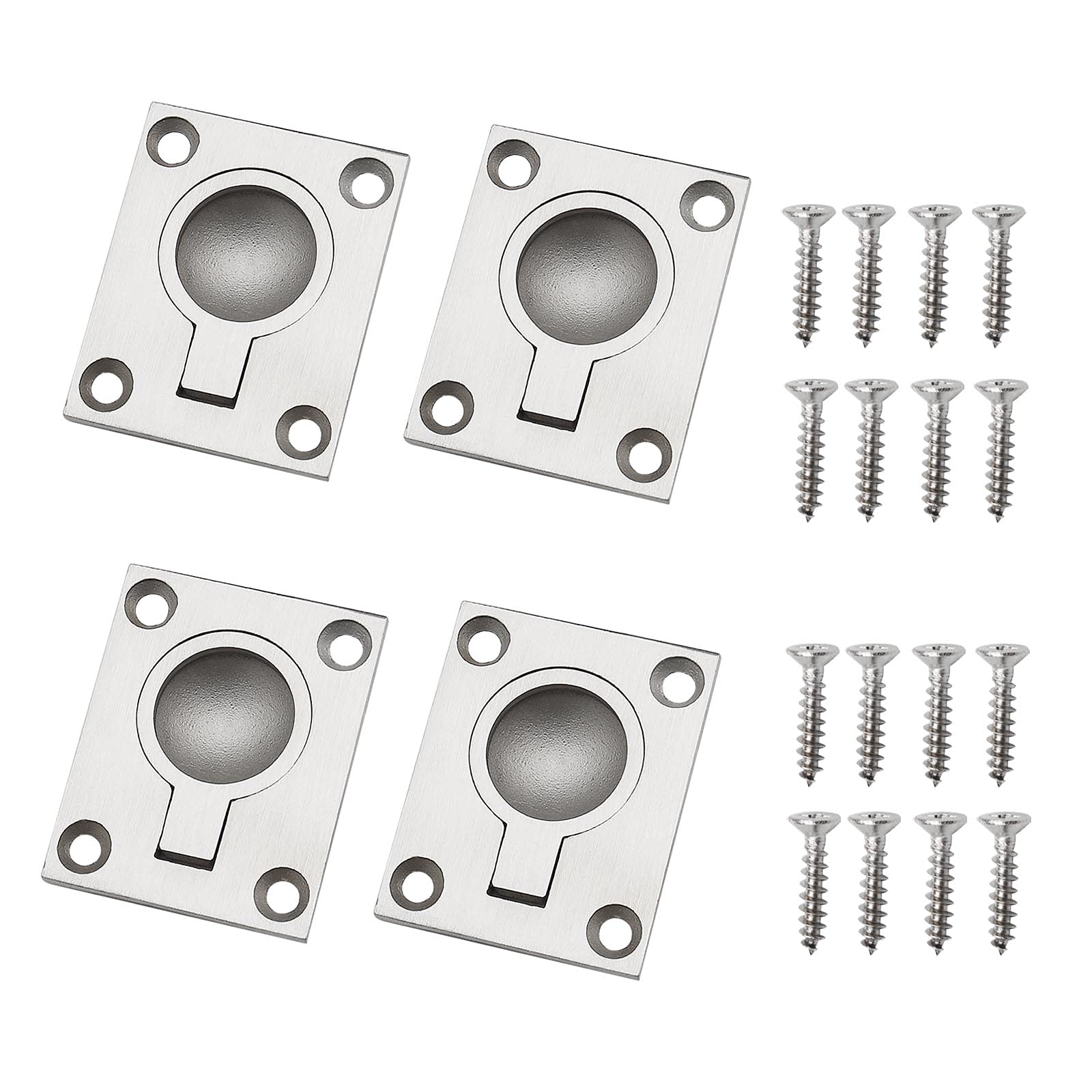 The Lord of the Tools Flush Ring Pull Handles with Mounting Screws for Marine Boat Yacht Deck Hatch Latch Drawer Door, 4pcs/Set, 49x39mm