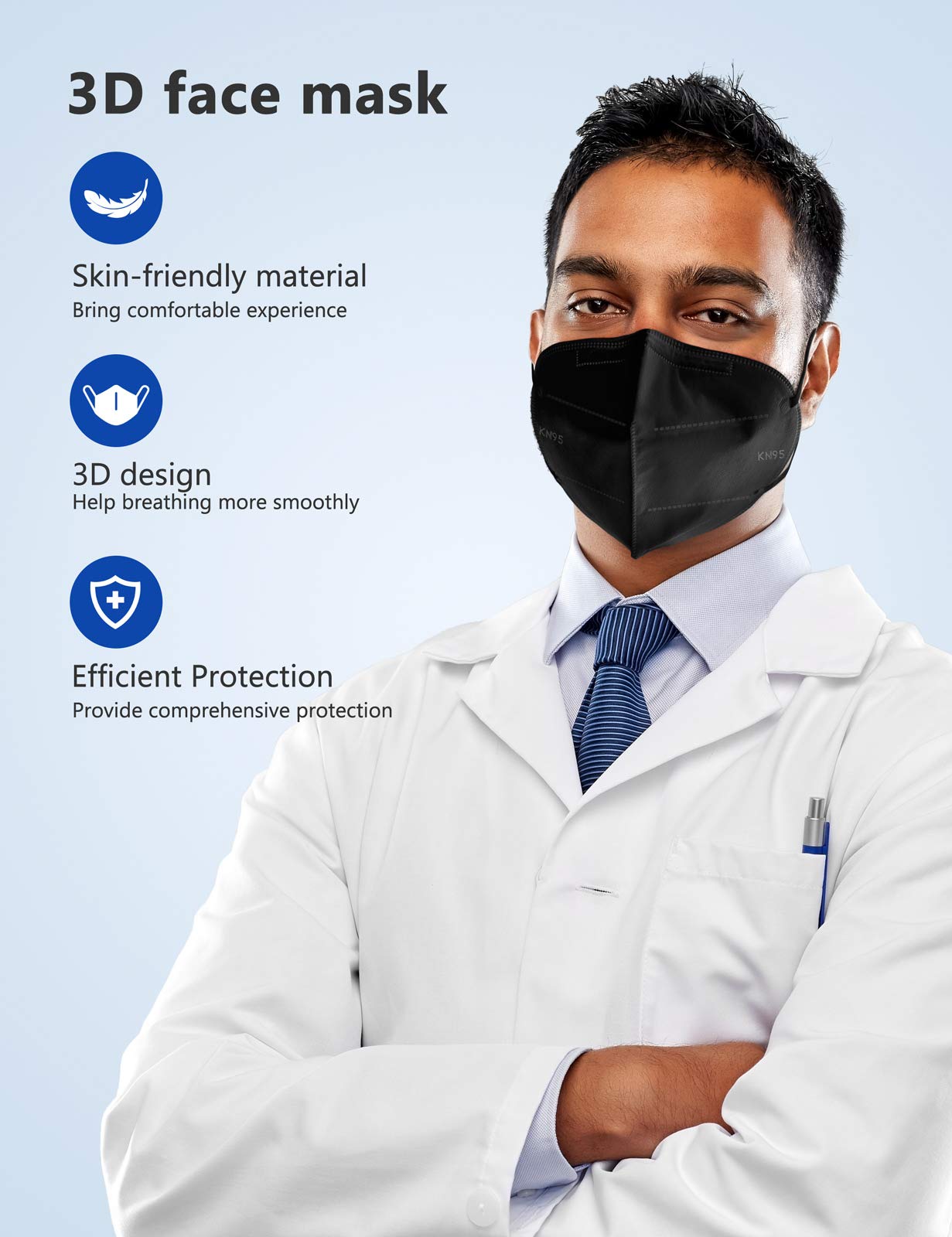 Boncare KN95 Face Masks, Black KN95 Masks 50 Pack, 5Layer Face Masks