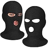 SYIGICE 2Pcs 3-Hole Full Face Ski Mask Warm Beanie Balaclava Cap Winter Knitted Cover for Adult Wind Protection Skiing Outdoor Sports, Black