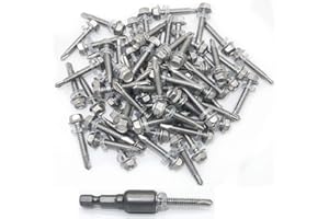 YONGXUAN #12 x 1-1/2" Self Drilling Screws 410 Stainless Steel Hex Washer Head self Tapping Screws 50 pcs