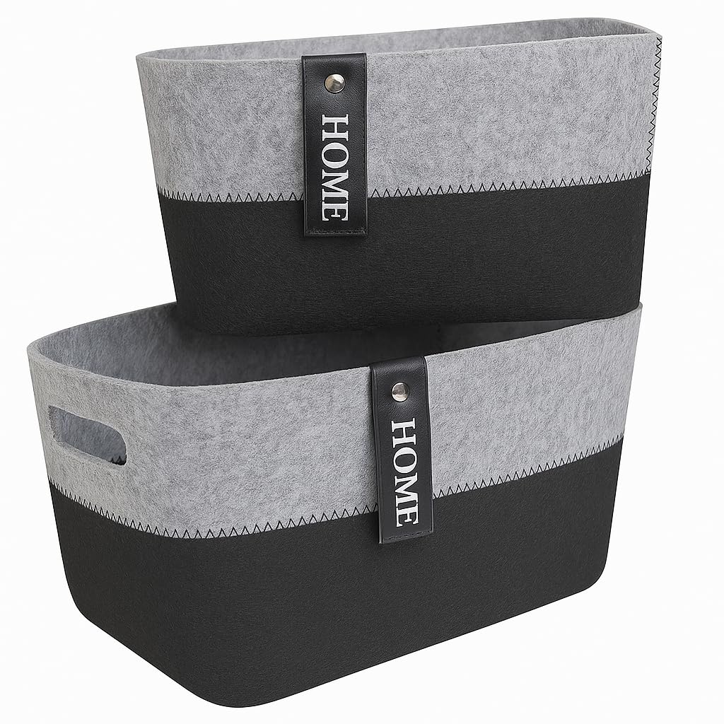 khevga Felt Basket Set Storage Basket Set of 2 - Decorative Felt Basket for Living Room, Bathroom & Kitchen - Practical Storage for Cosmetics, Toys, Small Parts & More - Stable & Versatile