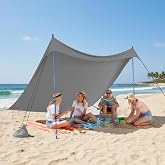 CROWN SHADES 7x7 Beach Tent Sun Shelter 2 Poles, Gray | Easy to Setup Beach Canopy Shade with Sand Anchor, UPF 50+ Protection, Height Adjustable