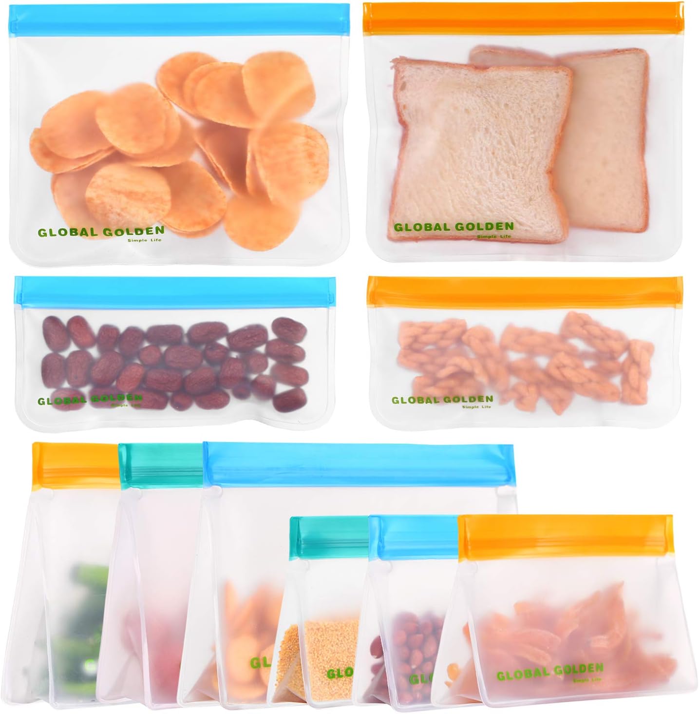 Reusable Food Storage Bags, 10 Pack Reusable Sandwich Bags Leakproof