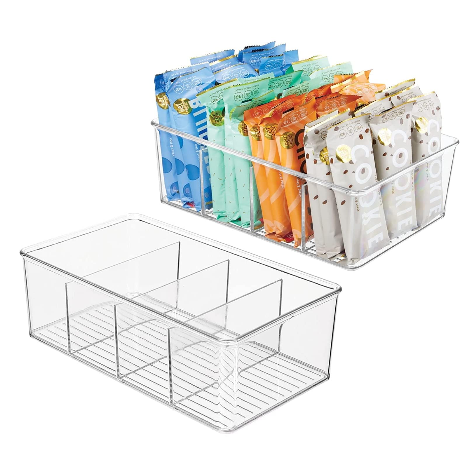 Zythrem Fridge Organisers 2 Pack Fridge Storage Organiser Bins Stackable Storage Container with Removable Divider for Kitchen and Refrigerator Cupboard Practical Can Clear Plastic Drawer Organization