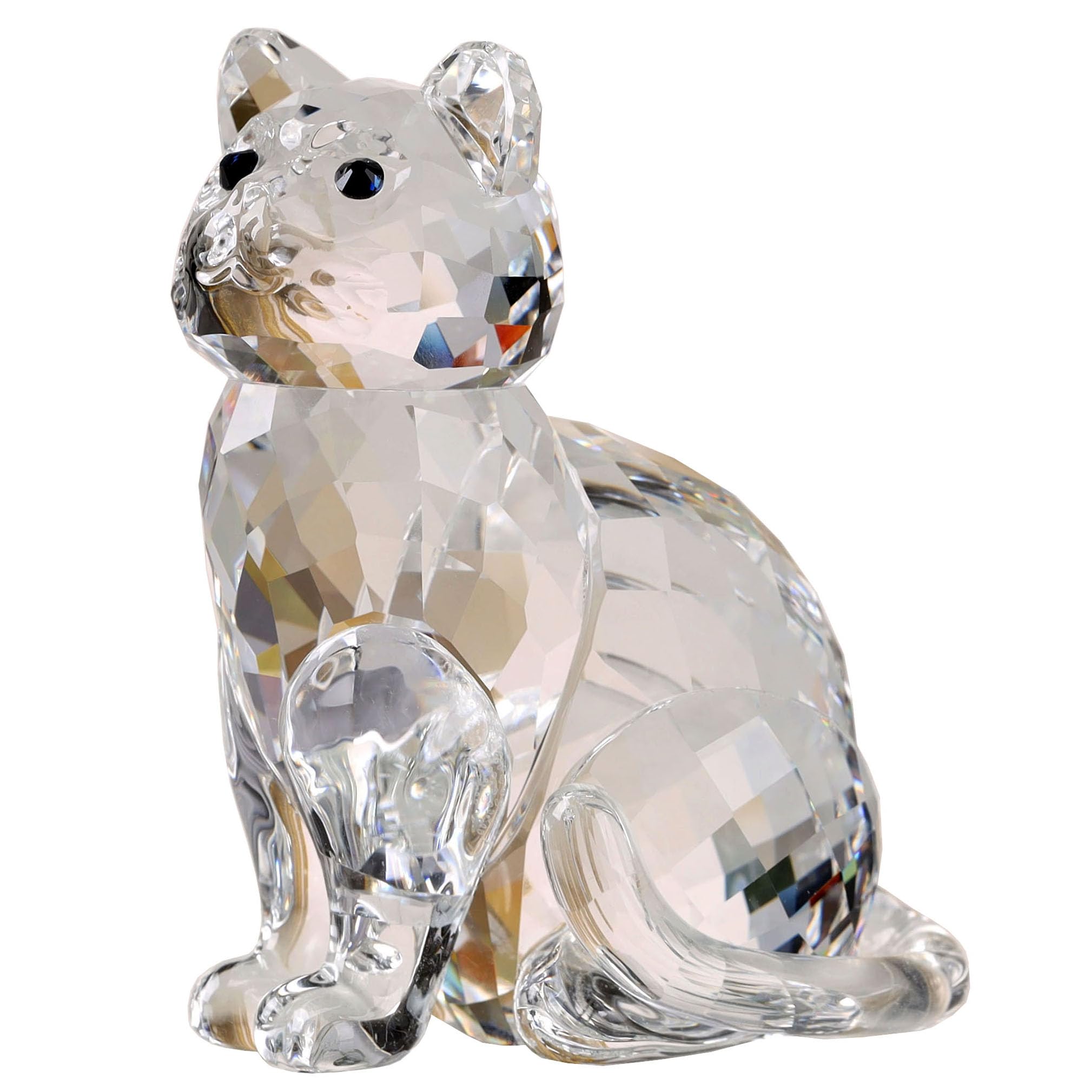 Crystal Cat Realistic Animal Kitten Art Figurine Collection Table top Ornament Statue Home Decor (White)