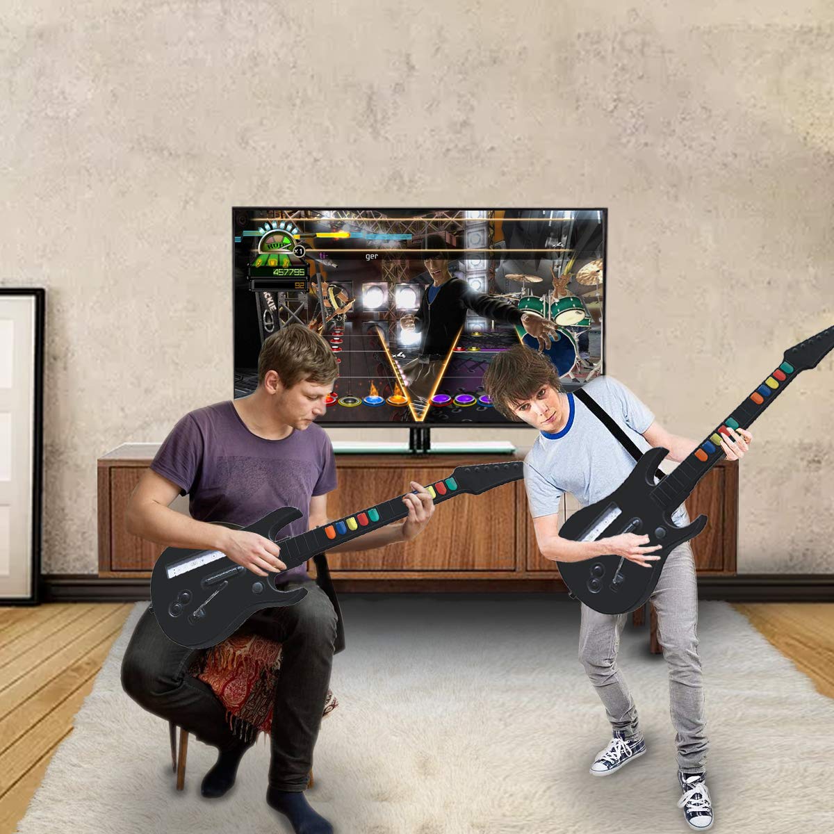 NBCP Wireless Wii guitar hero for wii contoller compatible with guitar hero Wii and rock band 2 games (Excluding Rock Band 1) black color