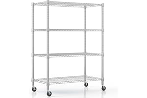 Himimi 4-Tier Heavy Duty Steel Wire Rack Storage Shelving, Adjustable Metal Storage Shelves with Wheels, 72''H Wire Shelf for Kitchen Garage Basement Pantry Organization, 18" D×36" W×72" H-Silver