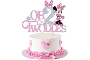 UNIVILLE Mouse Oh Twodles Cake Topper for Girls, Pink Glitter Mouse Second 2nd Birthday Cake Topper with Pink Bows for Girls Birthday Party Decorations Supplies, Silver&pink