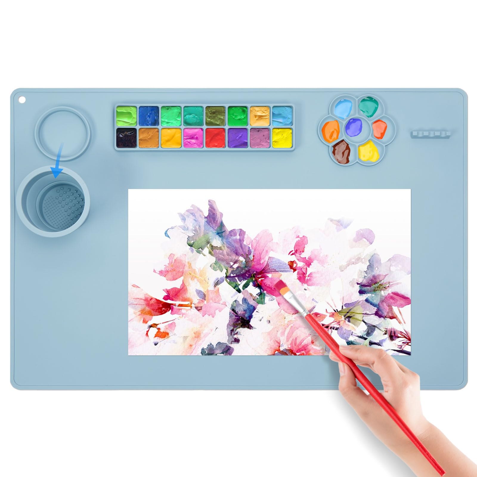 Limous Silicone Painting Mat - 24"x16" with Cup Holder, 16-Color Separator for DIY Art & Clay Creation