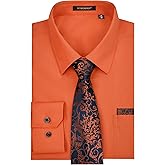 HISDERN 503 Mens Dress Shirt and Tie Handkerchief Set Classic Long Sleeve Shirts Matching Ties Formal Button Down Shirts