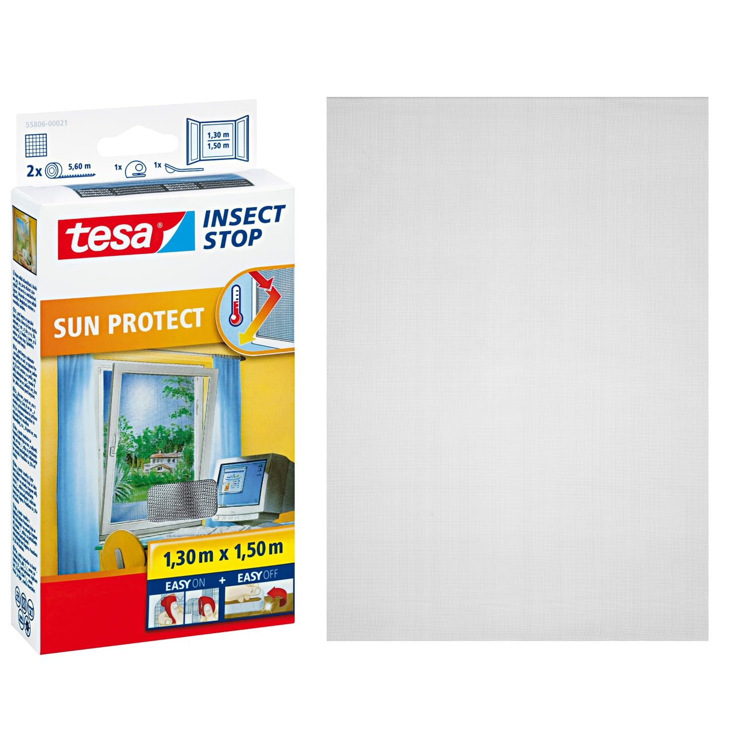 tesa Insect Stop SUN PROTECT Fly Screen Window - Insect Screen with Glare & Sun Protection - Fly Net Without Drilling - Anthracite, 130 cm x 150 cm