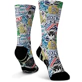 ChalkTalkSPORTS Hockey Crew Socks - Mid Calf GraphicFlex | Athletic and Casual Wear, Moisture-Wicking Yarn Blend, 80% Polyester Nylon Blend, Breathable Ventilation Zone, Arch Support