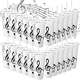 Skylety 24 Sets Music Themed Gifts Musical Tumbler Cups Bulk 24 oz Reusable Musical Note Plastic Tumbler with Straw and Lid Keychain Gifts for Music Lover Party Favor (White)