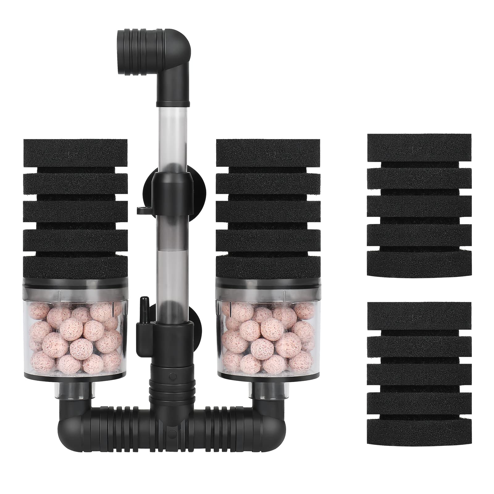 Photo 1 of AQUANEAT Aquarium Air Powered Sponge Filter with Ceramic Media Balls, for Betta Fry Shrimp Fish Tank, with 2 Spare Sponges, Small