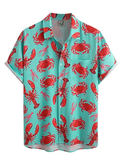 Hardaddy Men's Hawaiian Shirt Short Sleeve Funny Printed Casual Button Down Aloha Shirts Green1 XL