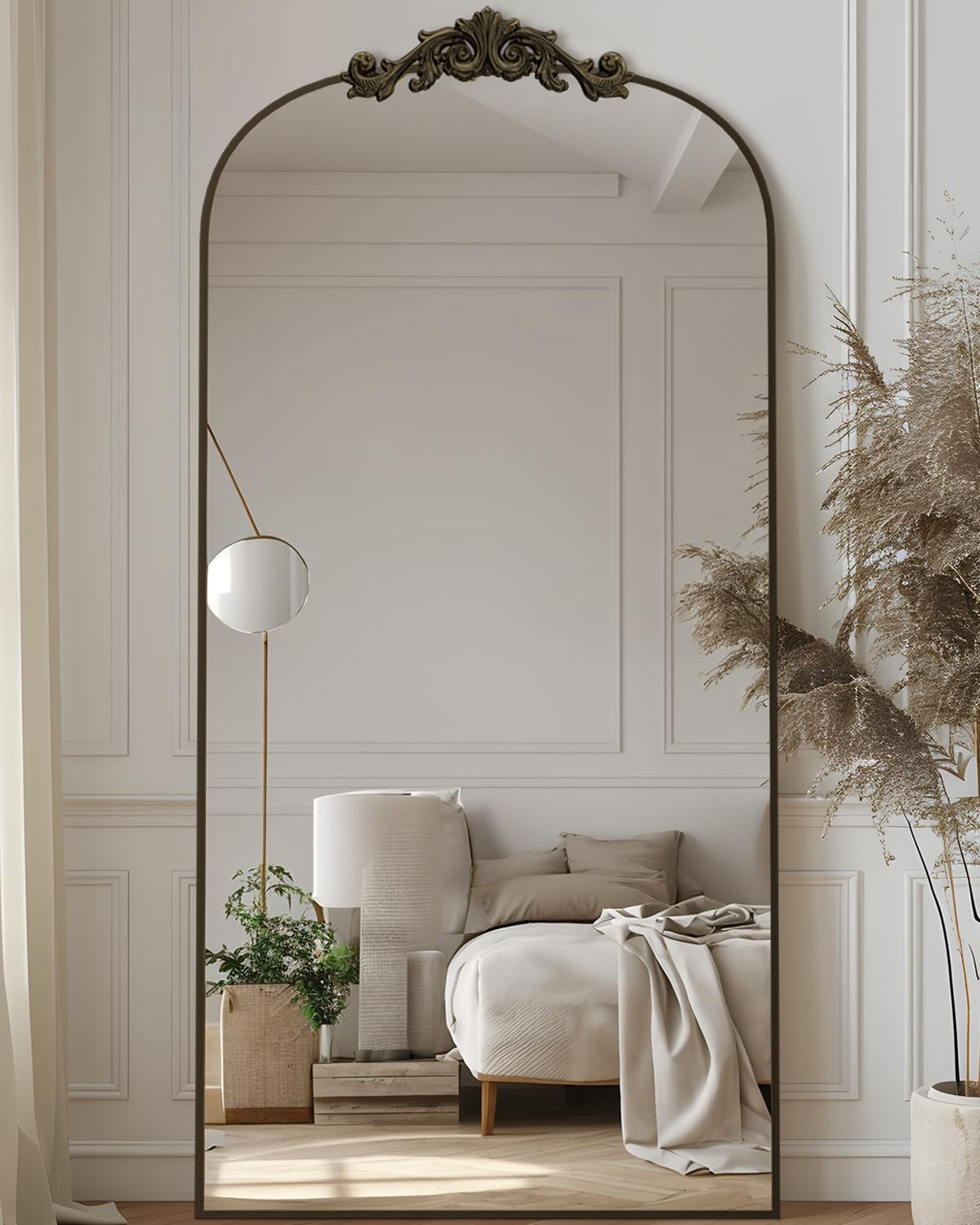 Photo 1 of ***reference image  Antok Arched Full Length Mirror, 71"x28" Floor Mirror with Carved, Full Body Mirrors for HomeDecor, Standing/Halling Large Wall Mirror for Bedroom, Living Room, Cloakroom, Bronze, Retro Style