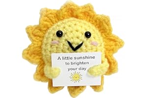 YarnJoy Positive Energy Crochet Sun Gift with Inspiring Affirmation Card, Handmade Emotional Support Sunshine, Thoughtful Stress Relief Present for Women and Men, Cute Birthday and Office Desk Décor