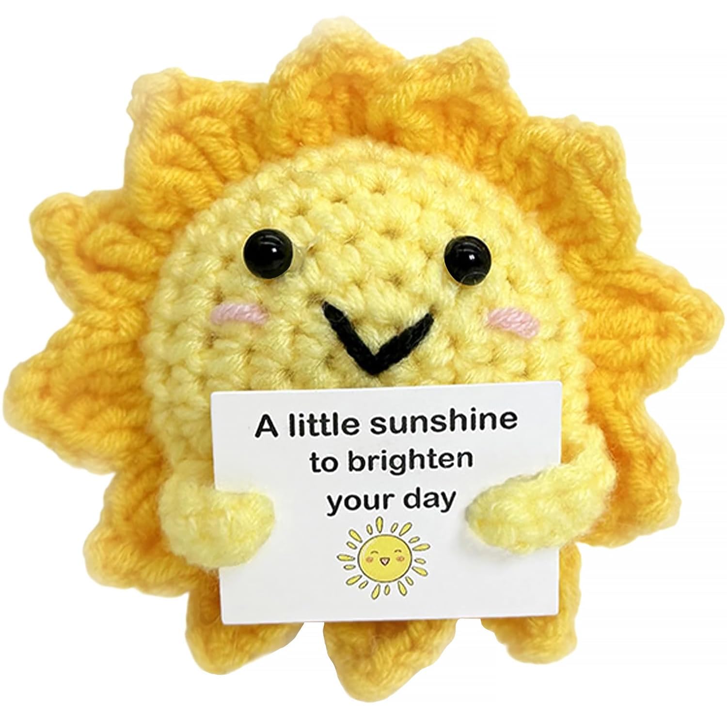 Handmade Positive Energy Crochet Sun Gift for Women & Men Office Desk Decor | Emotional Support Sunshine with Inspiring Affir
