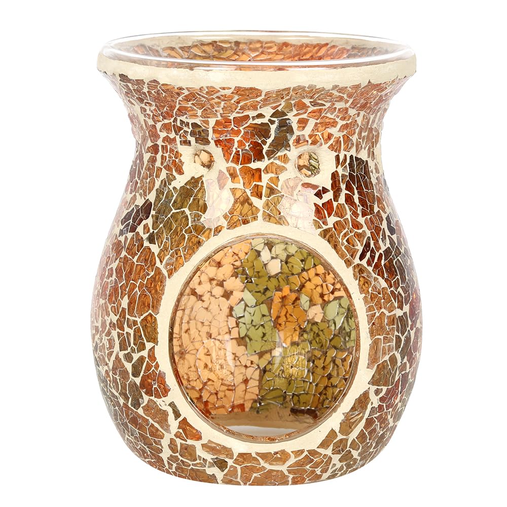Elegant Large Brown Glass Crackle Oil Burner - 13.5cm x 10.5cm (1 Pc.) - Luxurious Design, Premium Material, Aromatherapy Accessory - Ideal for Home & Office Decor