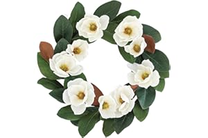 Hometrance All Seasons Wreath for Front Door w/Silk Cream Magnolia, 20-22 Inch Year Round Outdoor Spring Summer Wreath Farmhouse Indoor Decor, Flower Wreath for Wedding Home Wall Window Porch
