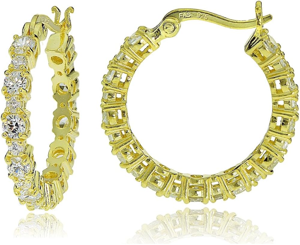 Sterling Silver Round Cubic Zirconia 22mm Hoop Earrings